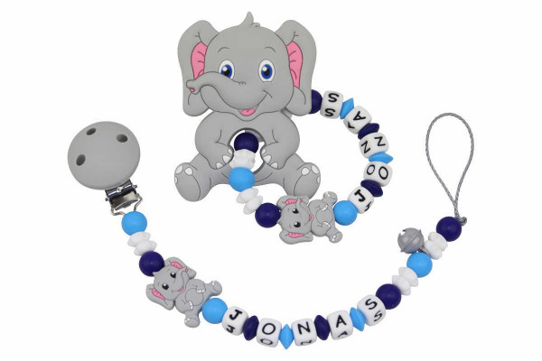 SILIKON Geschenkset Elefant hellblau:grau