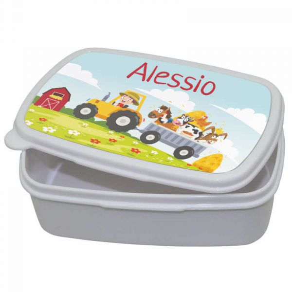 Lunchbox Kunststoff mit Name Bauernhof