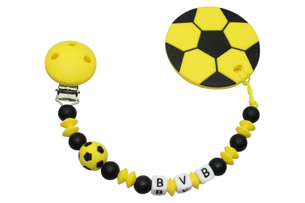 Nuggikette Silikon mit Name und Anhänger Fussball gelb:schwarz