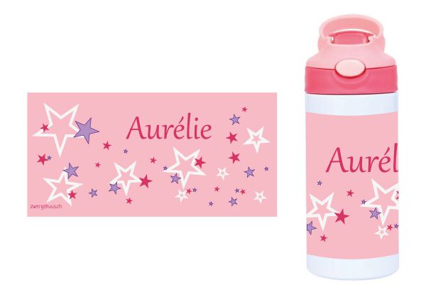 Trinkflasche mit Klickverschluss Sterne rosa
