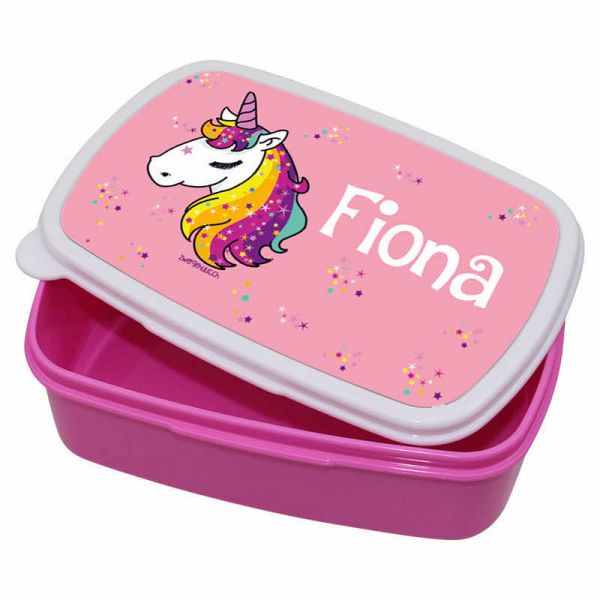 Lunchbox Kunststoff mit Name Einhornkopf Sternchen